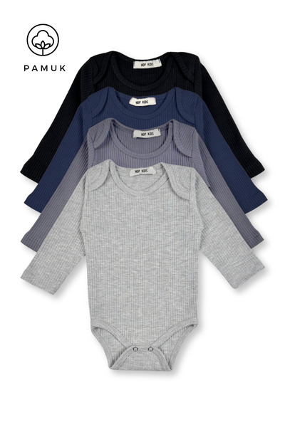 HK HOPKİDS Girl Boy Baby Set of 4 Cotton Seasonal Long Sleeve Bodysuit