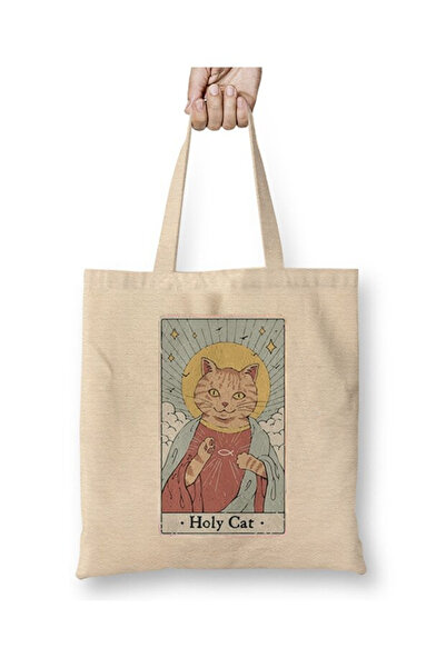 Toyaso Holy Cat Holy Cat White Cloth Bag Long Handle Shopping Bag Beach Bag