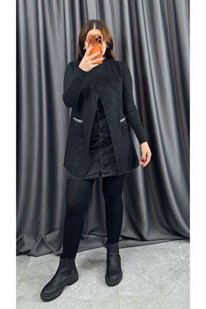 NİSUM MODA Suede Long Vest