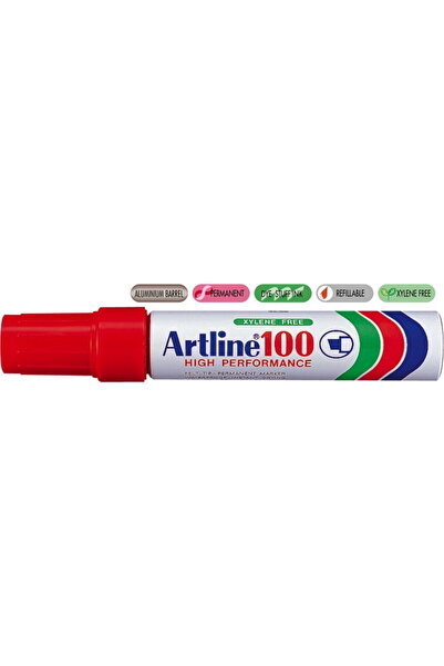 artline Permanent marker 100, corp metalic, varf tesit 7.5-12.0mm - rosu