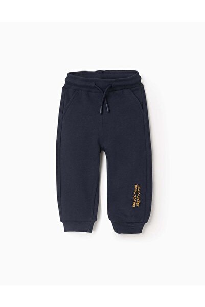 Ziddy Cotton joggers with Creativity print for baby boys, dark blue