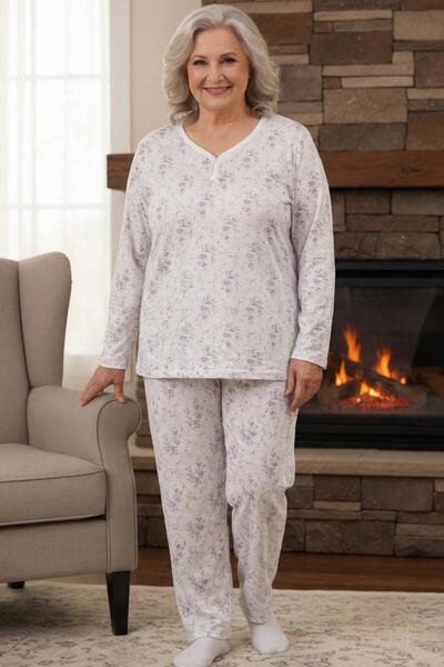 Niket Life Women's Patterned Piping Collar Interlock Long Sleeve Combed Cotto...