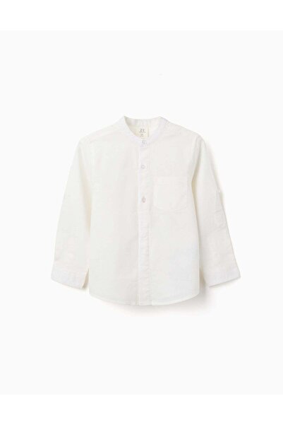 Ziddy LS SHIRT LINEN MAO, WHITE, SMS
