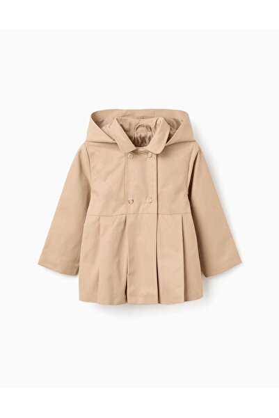 Ziddy معطف باركا مطويّ بغطاء رأس قابل للإزالة للفتيات الصغيرات، بيج اللون