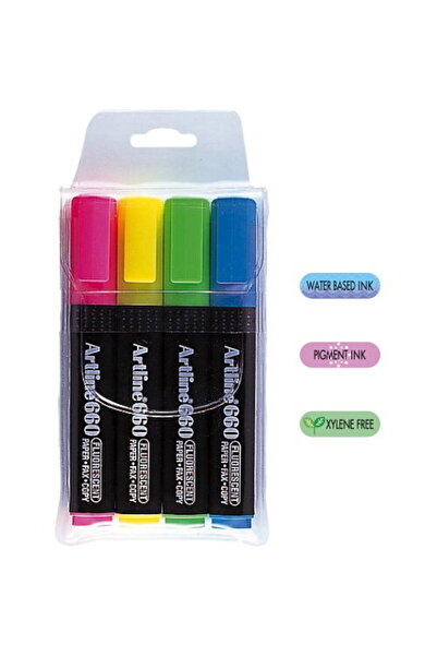 artline Textmarker 660, varf tesit 1.0-4.0mm, 4 culori/set - (YE,PK,GR,LBL)