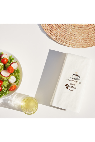 Kidzia Üç Vakte Kadar Baskılı Peçete | Kahve Temalı Yazılı | Siyah Zemin | 33...