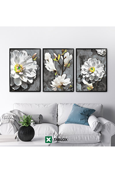 TABLOX Set de pictură MDF floral, cu 3 piese, cu rame din lemn real, cu flori...