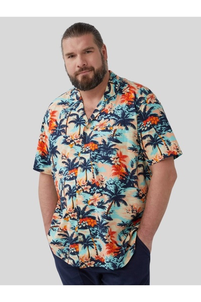 s.Oliver Big Sizes Men's big size short sleeve shirt with tropical print, Reg...