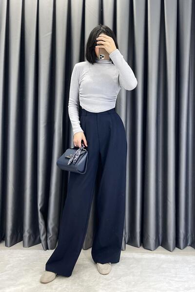 Gökkuşağı بنطلون قماش واسع الساق - أزرق داكن LACİVERT