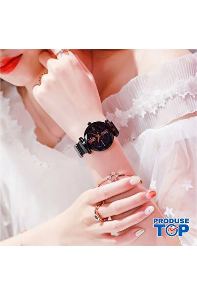 QUARTZ Casual Women's Watch with Magnetic Bracelet and Dotted Dial Black CDQZ009