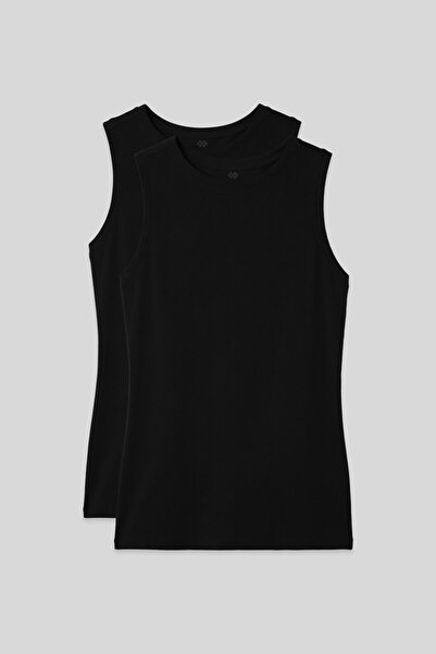 TOMMY LIFE Slim Fit Basic O-Neck 2-Pack Black Women's Undershirts - 97313