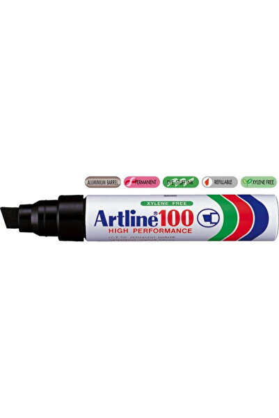 artline Permanent marker 100, corp metalic, varf tesit 7.5-12.0mm - negru