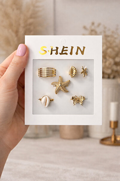PABALAS Women's Gold Color Sea-Themed Adjustable Ring Set (Set of 5)