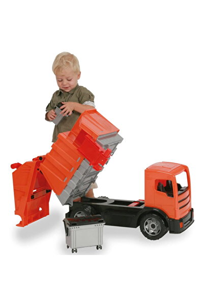 LENA Mașină de gunoi GIGA TRUCKS, vehicul de jucărie (portocaliu)
