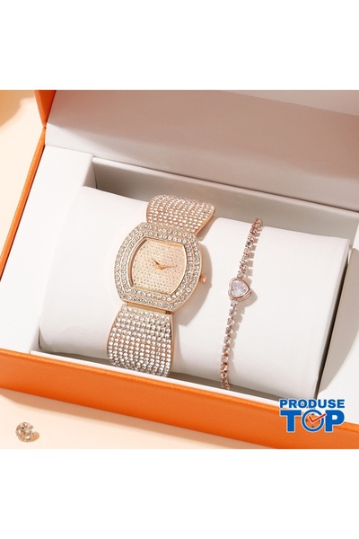 QUARTZ Ceas elegant de lux pentru femei, auriu, cu brățară CDQZ110