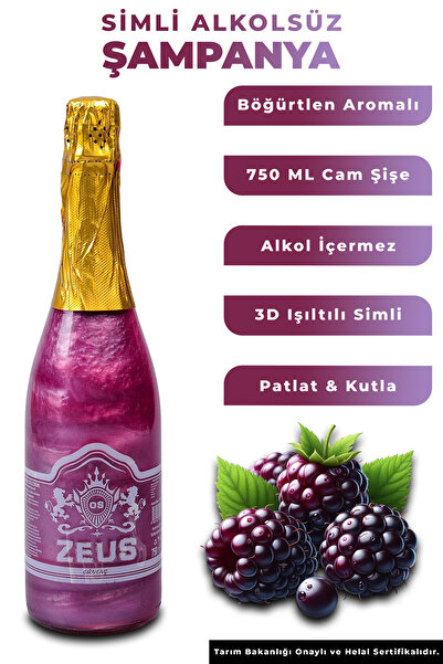 OS ZEUS Simli Alkolsüz Şampanya Böğürtlen Aromalı 750 ML Gazlı Patlatılabilir...