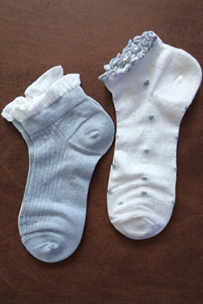 TChic White Hearted Gray Ruffle Socks