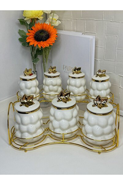 LeylArt Bubble Gold Porcelain Spice Set with Stand