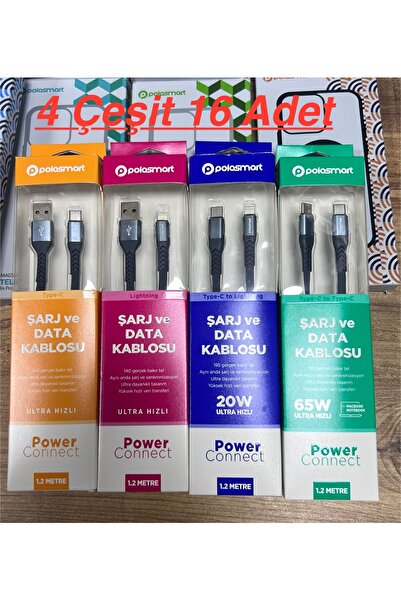 Polosmart Data ve şarj kablosu 4 çeşit 16 adet Paketi