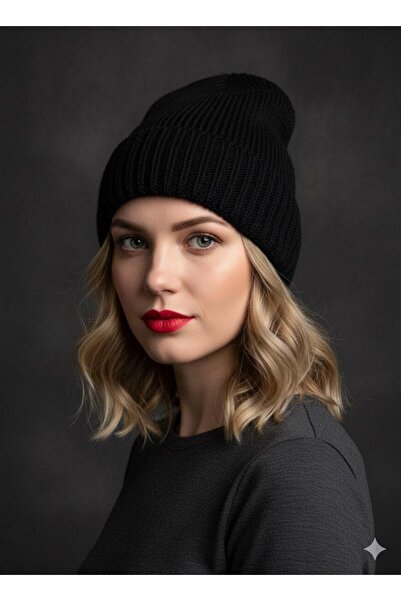 sema aksesuar قبعة تريكو شتوية للجنسين بلون واحد ومخططة - قبعة - هدية عيد الحب