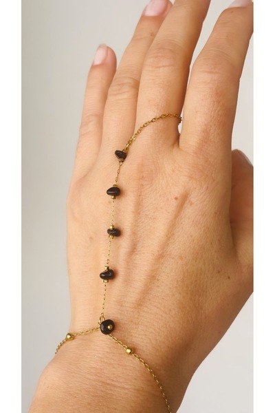 By Song Aksesuar سوار شاهميران من الحجر الطبيعي مع سلسلة فولاذية