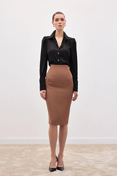 Sateen Fusta dreaptă creion - Camel