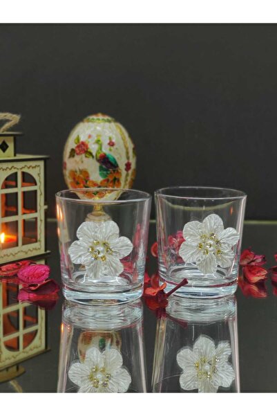 KirLiNova Flower Detailed Glass Coffee Cup Set of 2