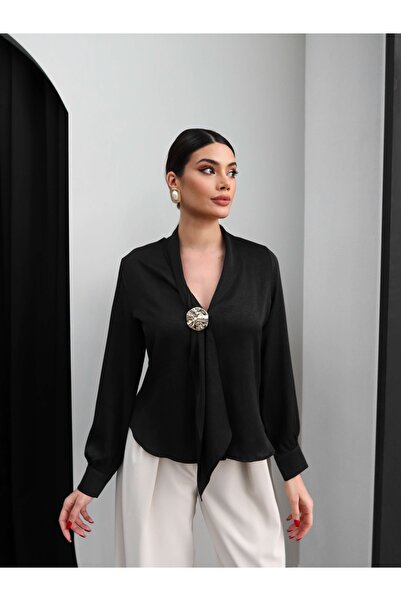 ESRAHELVACI Double-Breasted Yaka Gold Buckle Blouse