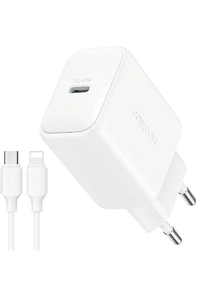 Joyroom شاحن جداري سريع JR-TCF20 بقوة 20 واط بتقنية USB-C PD مع كابل USB-C إل...