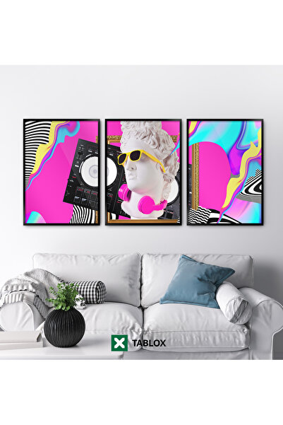 TABLOX 3 piese cu rame din lemn real Sculptură decorativă de artă pop Art Muz...