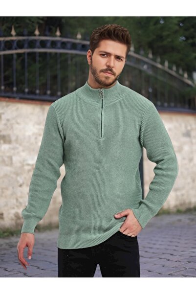 mayastyle Men's Knitwear Sweater with Half Zipper (Mint)
