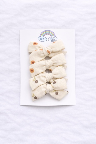 My Kids Wear Set de catarame pentru fete cu fundă crem cu model floral, reali...