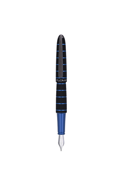 Diplomat Elox Ring pen, with M nib, made of stainless steel - black blue