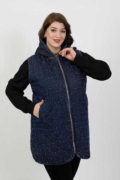 By Alba Collection Жіночий синій жилет з перлами великого розміру