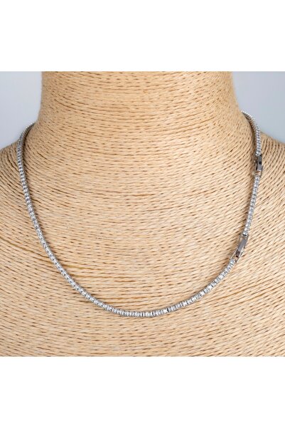 Bylin 316 L Surgical Steel Double Row Zircon Stone Necklace - Stone 2.5mm/ Le...