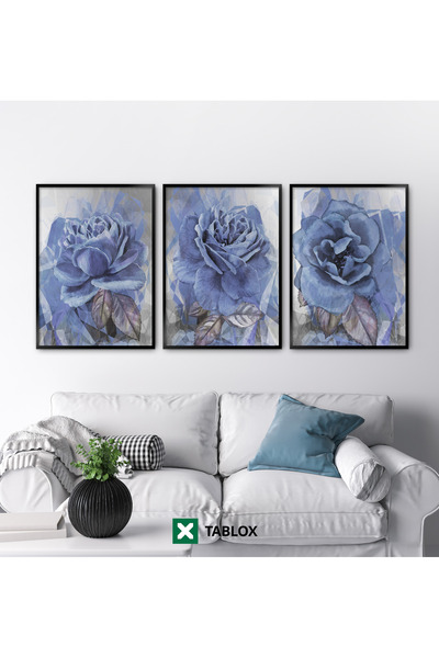 TABLOX Set de pictură MDF cu trandafiri, 3 piese, cu rame din lemn real, deco...
