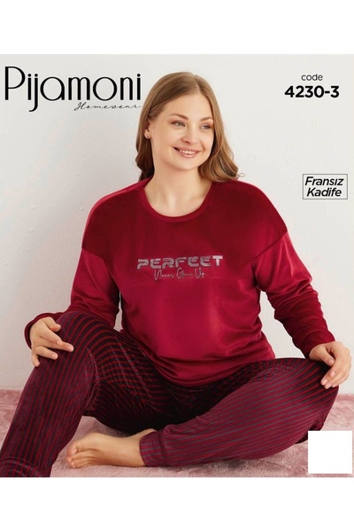 Pijamoni Fransız Kadife Büyük Beden Yumuşak Pjama Takım
