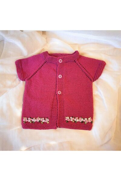 The Cloudish Shop Baby Hand Knitted Vest Fuchsia Pink with Floral Embroidery ...