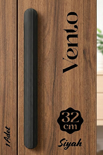 Badem10 VENTO Siyah Çizgili Kulp 320 mm Uzun Metal Dolap Gardırop Mutfak Bany...