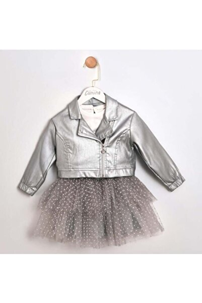 Cumino طقم بناتي من 3 قطع مع جاكيت جلدي وتنورة توتو
