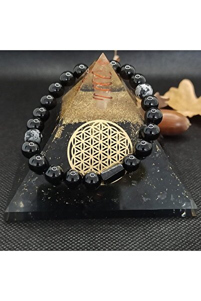 Ezera Men's Bracelet Stones of Tourmaline and Snow Flake Obsidian, Adal, 8mm ...