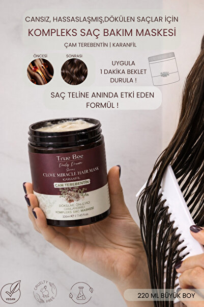 True Bee Anında Saç Teline İşleyen Besleyici, Güçlendirici Çam Terebentin Kar...