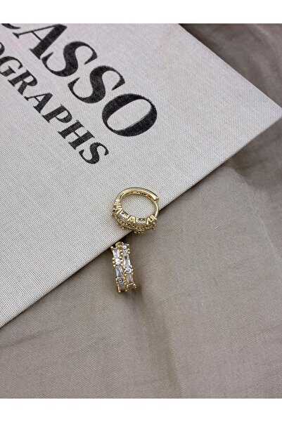 Hedef Bijuteri Gold Renk Dikdörtgen ve Yuvarlak Zirkon Taşlı Halka Küpe CM185