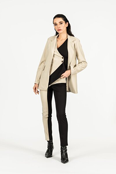 byözlemyazan Double Color High Waist Carrot Cut Woven Trousers