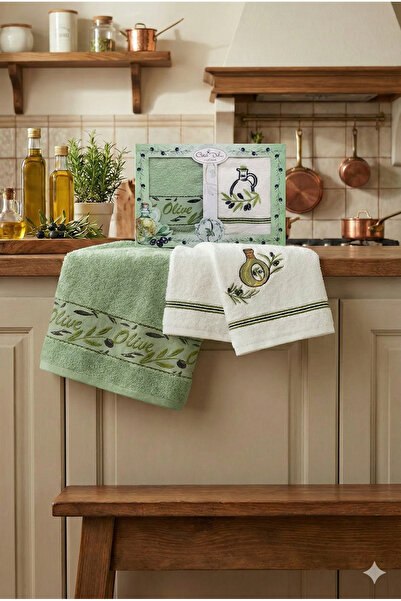Coton Delux Set of 2 Kitchen Towels - Embroidered - 40X60 - 100% Cotton - Box...