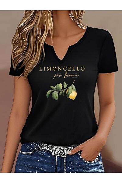 mercoledi Women's Limoncello Printed Half V-Neck Sleeves Regular Fit Comforta...