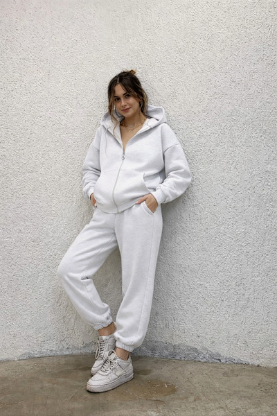 BayBayan Women's Hooded Zippered Basic Cardigan Set