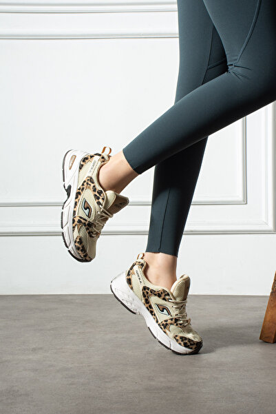SEOUL SPORT SHOES Pantofi sport pentru femei, bej, cu detalii leopard, cu tal...