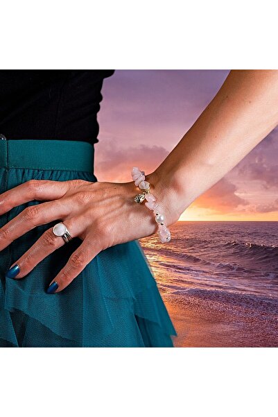 Ezera Brățară de prietenie Camille din așchii de cuarț roz și perle