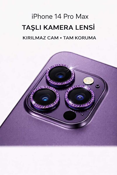 WFC iPhone 14 Pro Max Uyumlu Taşlı Kamera Lens Koruyucu